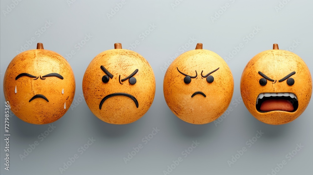 A Charming Row of Pumpkins With Drawn-on Faces