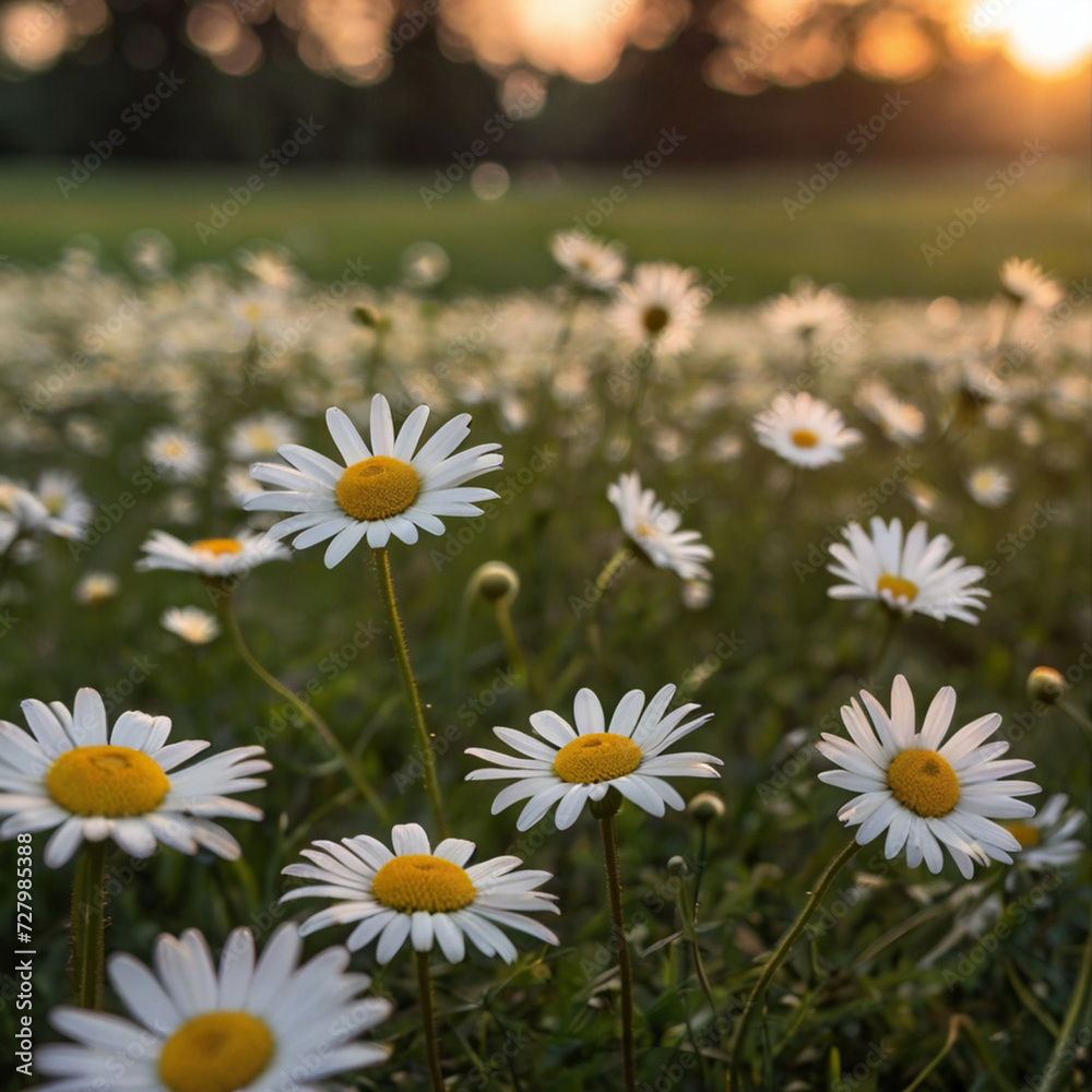 daisies in a field flower daisy   nature  summer  grass  filed  yellow  chamomile  beauty  bloom  ,Ai generated 