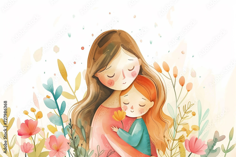International Mother's Day digital watercolor illustration
