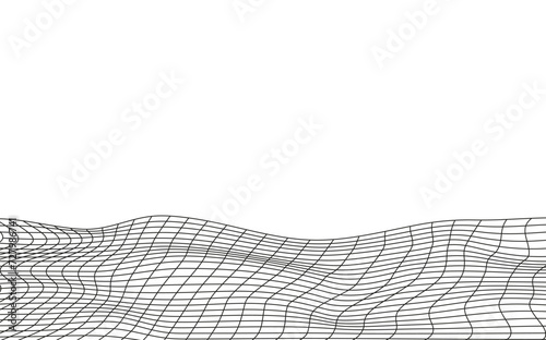 Illustration of a black fishing or football net.Checkered wavy background in doodle style.