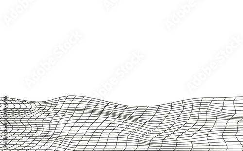 Illustration of a black fishing or football net.Checkered wavy background in doodle style. photo