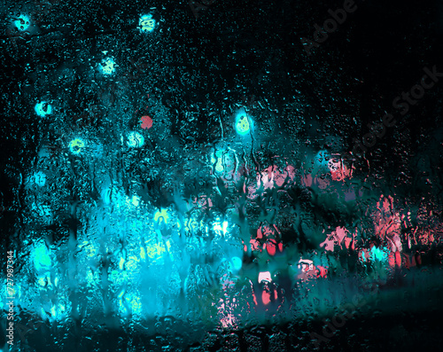 Background of misted glass. Christmas lights