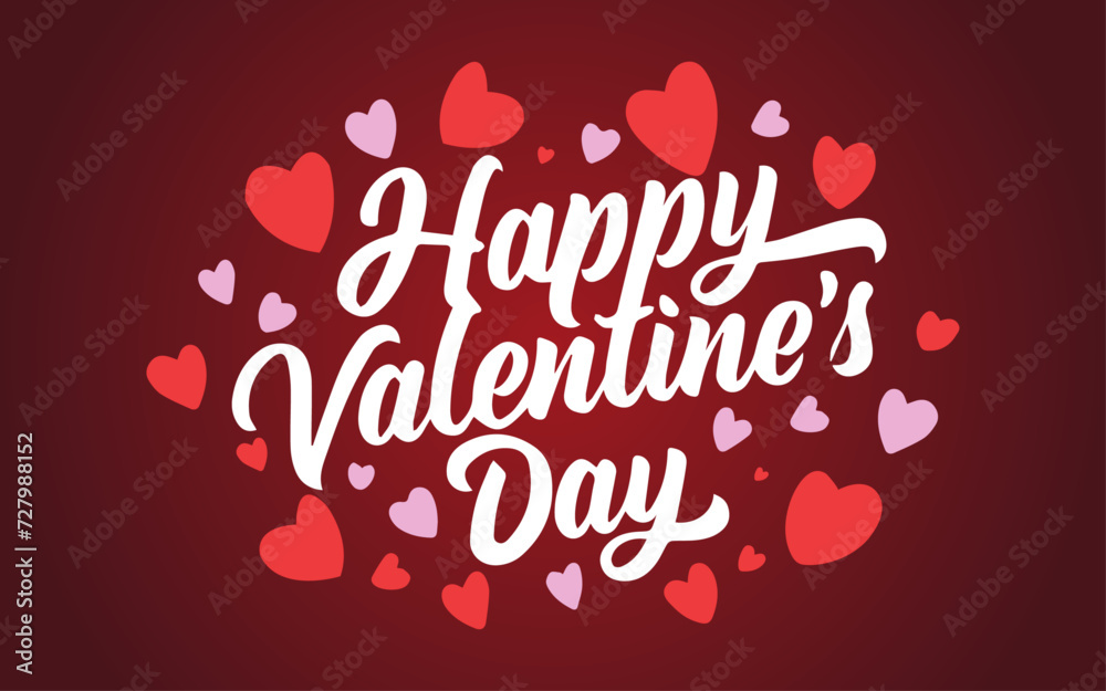 Happy Valentine's day lettering on red hearts background. Vector illustration for valentine's card Happy Valentine's day lettering on red hearts background. Vector illustration for valentine's card