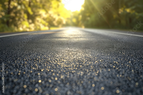 Sunset or sun Rising Above Asphalt Country Road In Sunny evening or Morning. Concept of beautiful travel