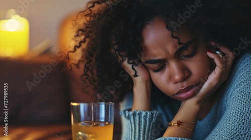 A teenager with a headache who has a hangover
 photo