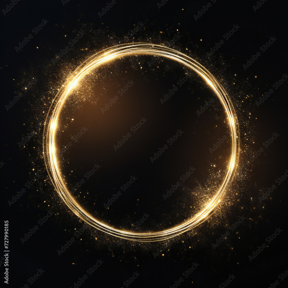 Fototapeta premium Abstract golden light circle lines effect on black background