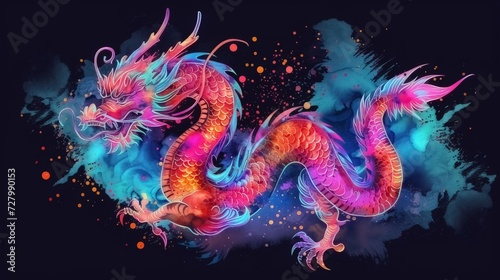 To commemorate the Lunar New Year, a watercolor Chinese dragon is skillfully portrayed in a manga-style artwork