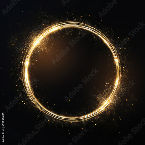 Abstract golden light circle lines effect on black background