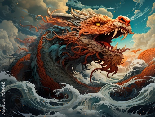 Classic illustration of the Chinese Dragon. Chinese New Year. Ai generative © Ewa