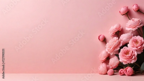 Arrangement of spring flowers against a pink background. Blooming concept. Flat lay