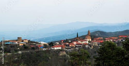 Scenic panorama of popular tourist destination Sighnaghi, Georgia photo
