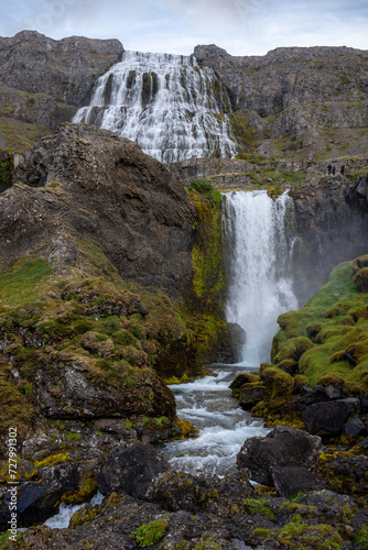 View of majestic Dynjandi waterfalls in the Westfjords, Iceland