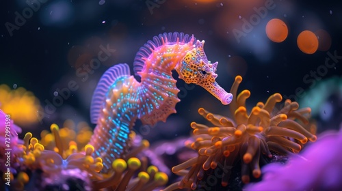 a close up of a sea horse on top of a sea anemone in a sea anemone.