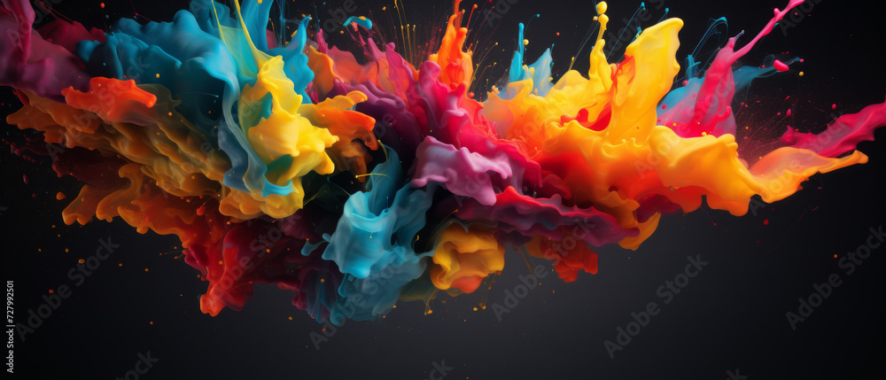 Whirlwind of Vivid Paint Swirls in a Spectacular Explosion of Color Against a Dark Background