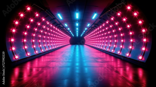 a tunnel with in the middle is lit by on either side.