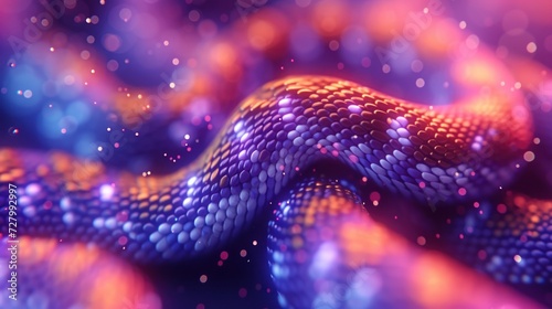 a close up of a purple and orange snake on a blue and pink background with a lot of small dots. photo
