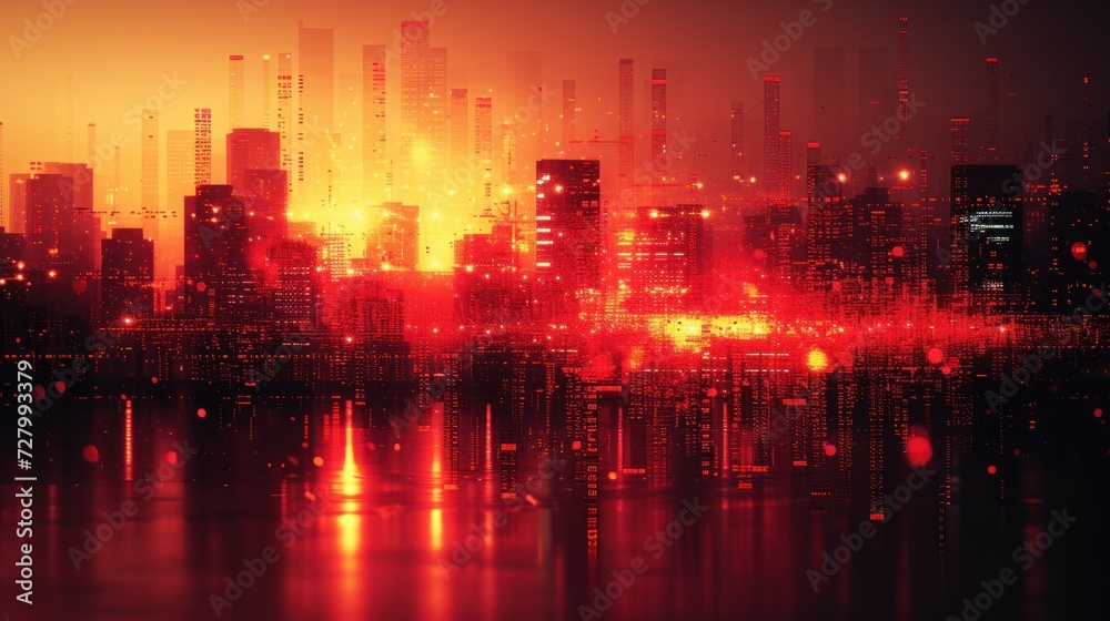 a view of a city at night from across a body of water with buildings in the background and lights reflecting off of the water.