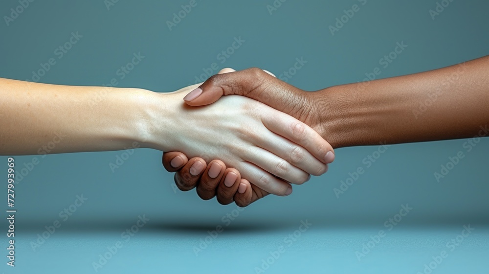 a close up of two people shaking hands on a blue background with a black and white photo of one person holding the other's hand. a close up of two people shaking hands on a blue background with a black and white photo of one person holding the other's hand.
