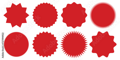 Set of vector starburst, sunburst badges. Vintage labels. Red stickers. A collection of different types and red icon, Design elements. PNG