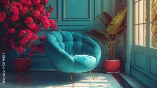 a blue chair sitting next to and. photo