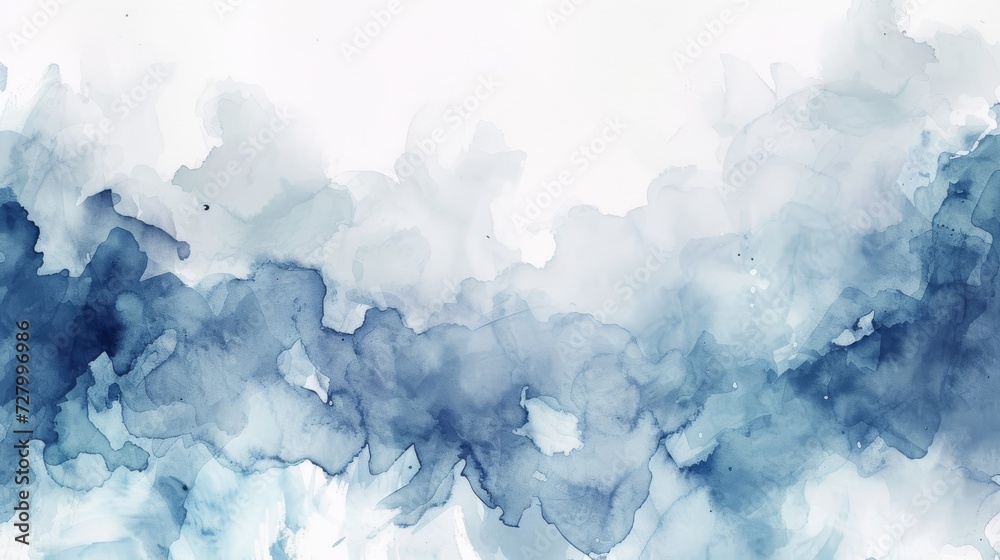 The background is gray and blue, watercolor streaks,