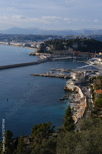 A panoramic view of Nice City and the Mediterranean sea from the Boron Mount. Nice, France, December 26, 2023.