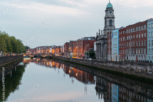 Photography River Liffey at dusk in Dublin, Ireland