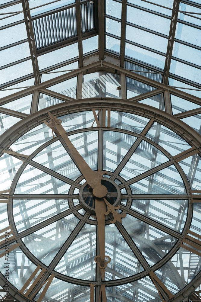 Glass roof building with clock in Dublin, Ireland