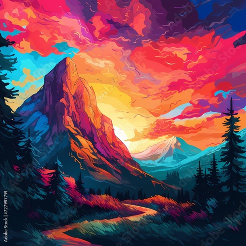 Vibrant Mountain Landscape at Sunset © RobertGabriel