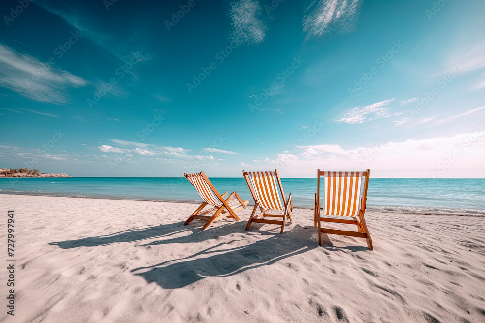 peaceful scene of a sun lounger alone at dawn on the beach