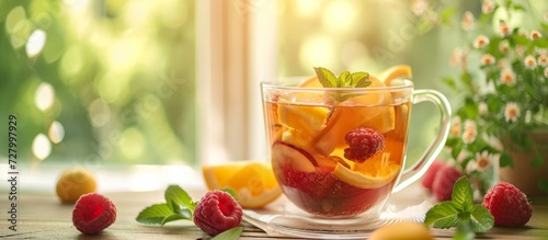 Delicious Cup of Fresh Fruit-Infused Tea: A Refreshing Blend of Cup, Fruit, Tea, Freshness