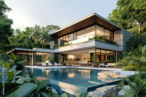 Luxurious modern house with swimming pool. © Nico
