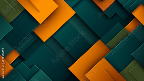 Dark teal, amber, squash, vermillion color square abstract background vector presentation design. PowerPoint and Business background. photo