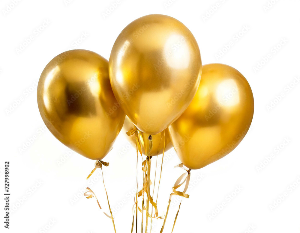 Goldene Luftballons isoliert auf weißen Hintergrund, Freisteller Goldene Luftballons isoliert auf weißen Hintergrund, Freisteller