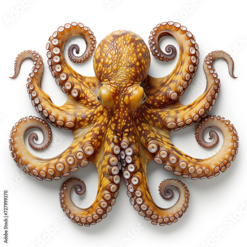 Top view octopus isolated on a white Background - Generative AI