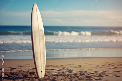 Surfboard on the beach with copy space. Vintage style. Surfboards on the beach. Vacation and Travel Concept with Copy Space. © John Martin