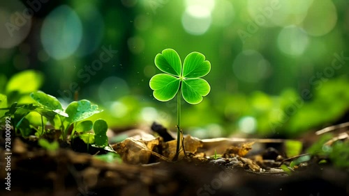Animation of clover leaves. Loop 18 seconds video. Ai generative.