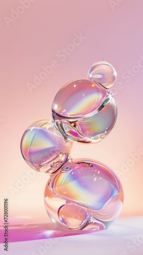on floating 3D iridescent glass  organic forms  light refraction  gradient neon blue pink background for stories.