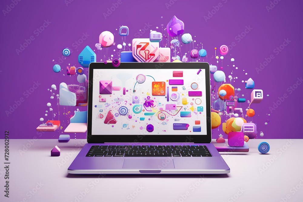 a laptop with colorful icons on it a laptop with colorful icons on it