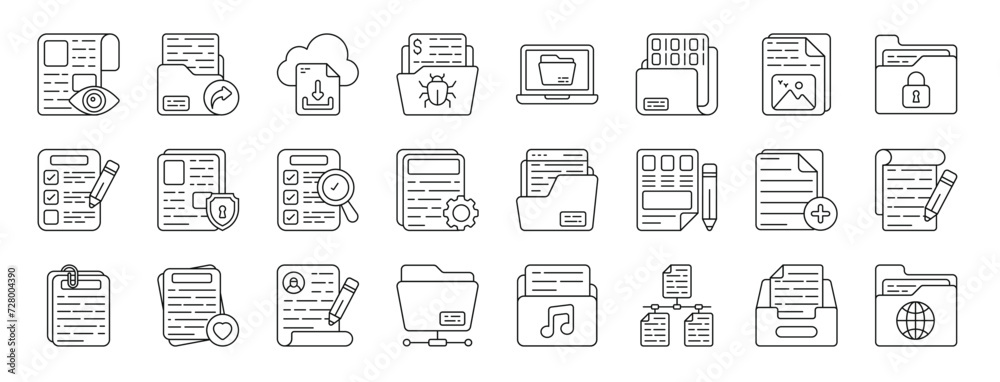 set of 24 outline web files and folders icons such as monitoring, send ...