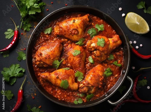 chicken in a sauce with spices on a black background 