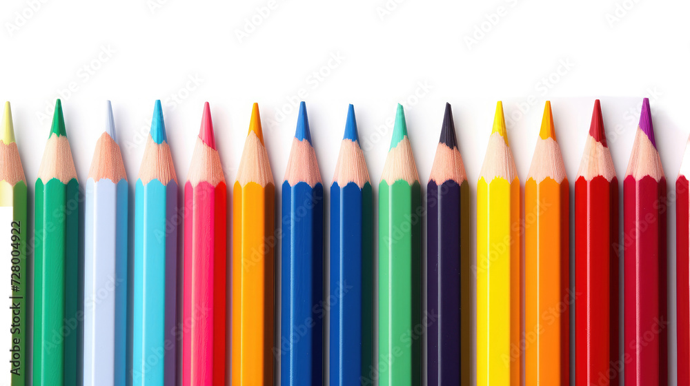 Colored pencils laying in row isolated on white or transparent background Colored pencils laying in row isolated on white or transparent background