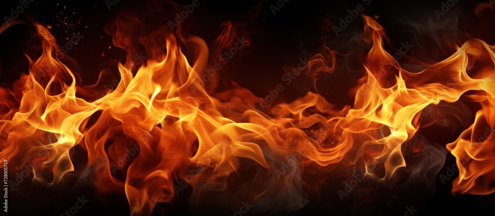 Burning fire on black background. Generate AI image
