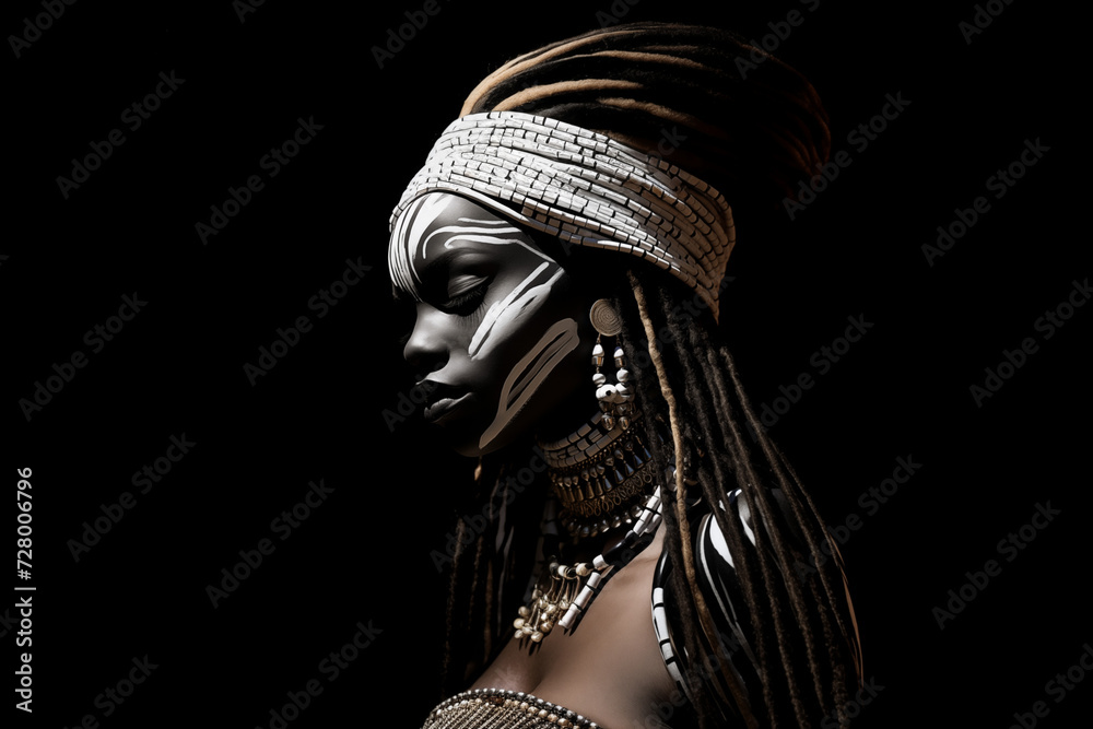 black and white portrait of an african Warrior Woman 