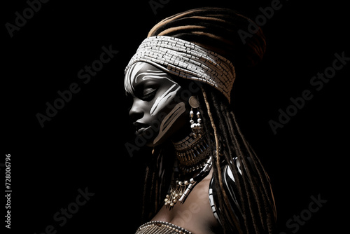 black and white portrait of an african Warrior Woman 
