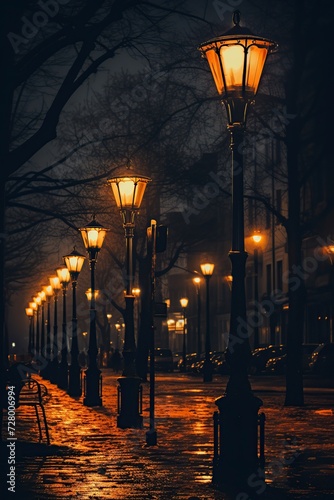 retro street lamp shining at night on the street