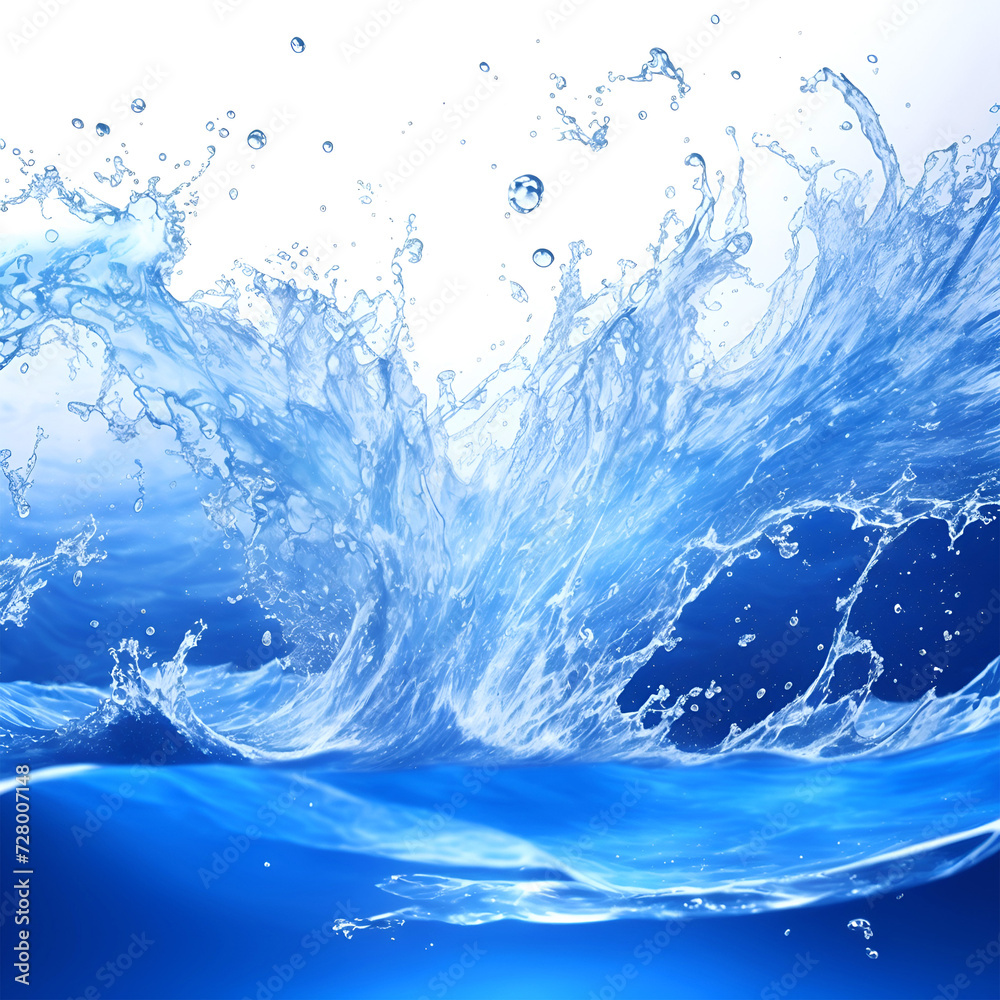 Water splashes and drops isolated image on sea background