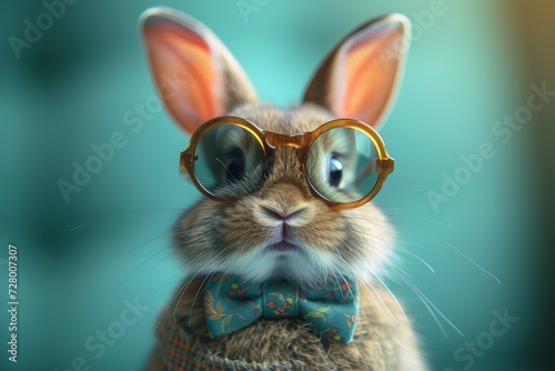 A scholarly bunny donning a pair of spectacles and a dapper bow tie adds a touch of sophistication to the whimsical world of mammals