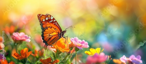 Beauty: Stunning Butterfly in a Picturesque Garden with Beautiful Flowers and PE