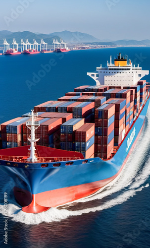 Container ship. Cargo shipping container in open sea. Generative AI